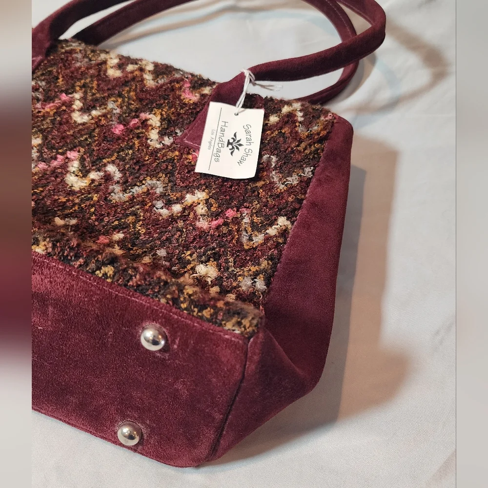 NWT Sarah Shaw Elegant Burgundy Patterned Women's Shoulder Bag 14.5inx10in
